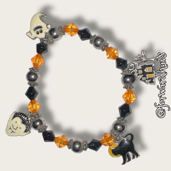 Bundle Sale 3 for $15 | Halloween-Themed Stretch Bracelet with Four Charms - Picture 1 of 6